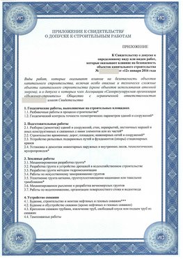 Приложение к свидетельству о допуске к строительным работам Кировск СРО в строительстве